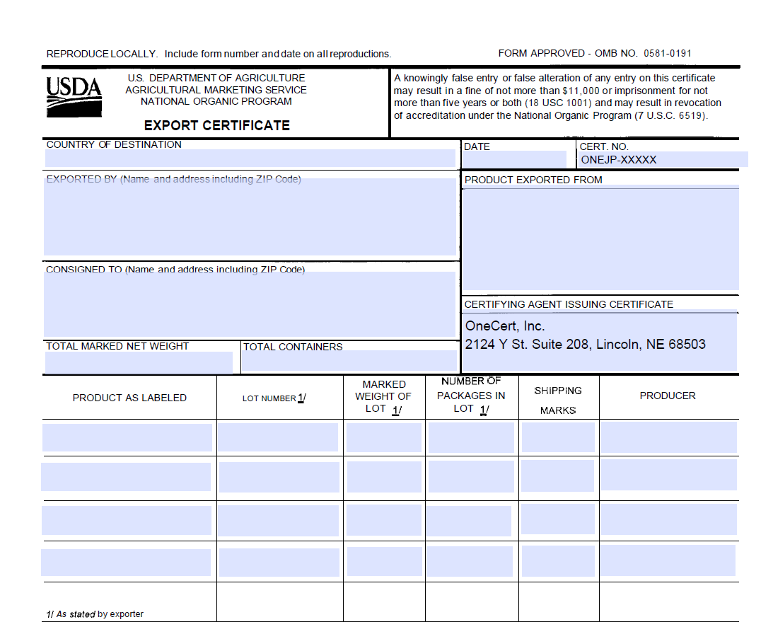 TM-11 Export Certificate (Japan)