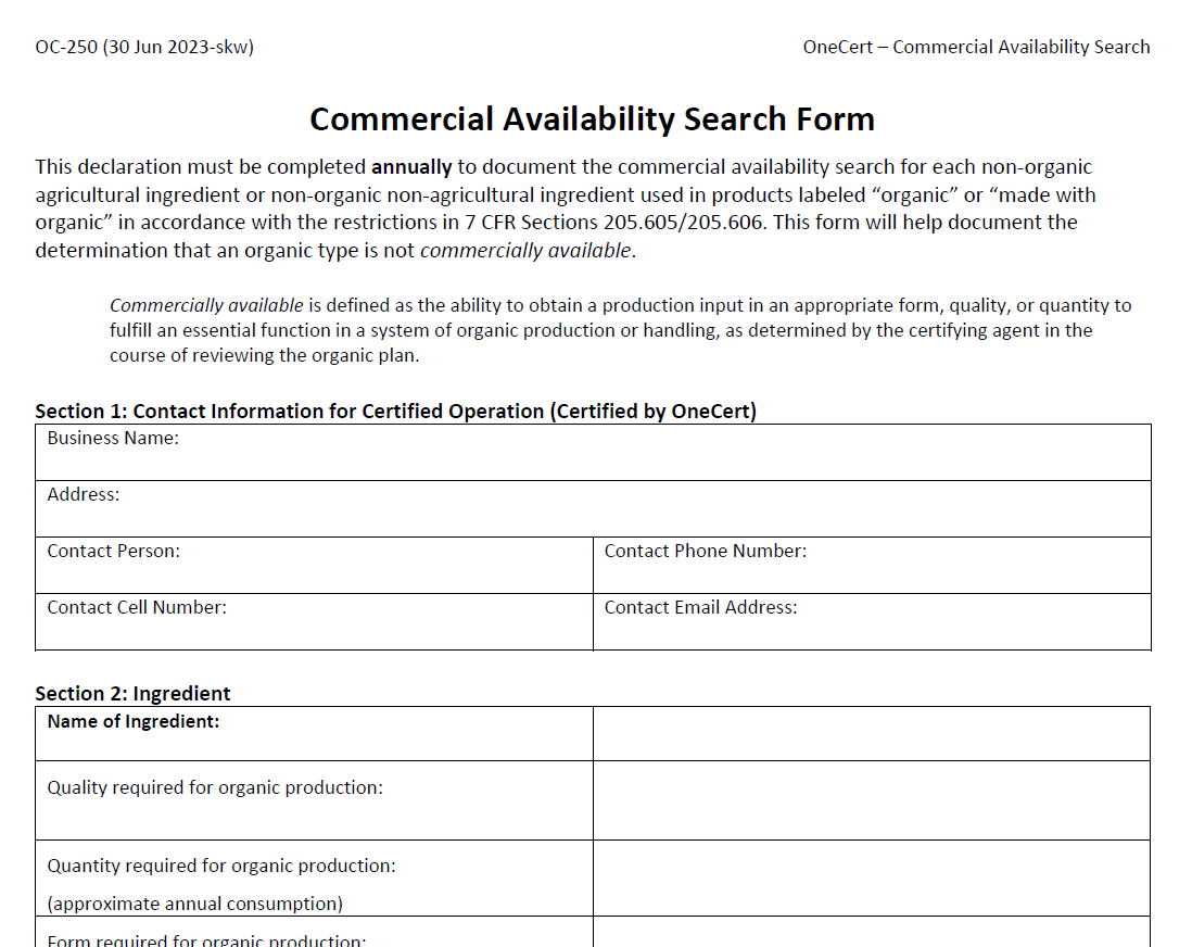 Commercial Availability