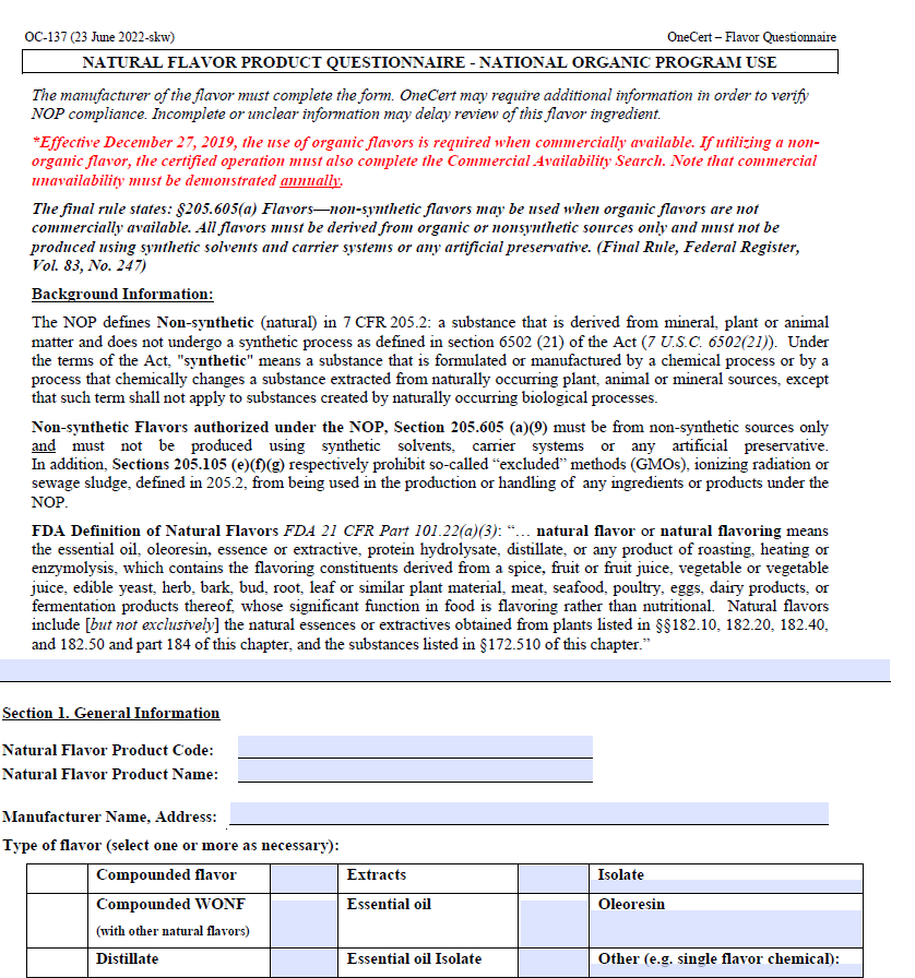 Flavor Questionnaire