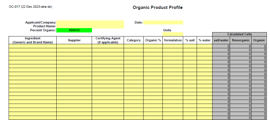 Organic Product Profile (OPP)