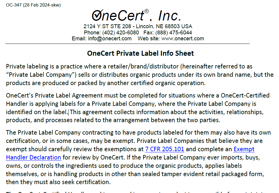 Private Label Info Sheet