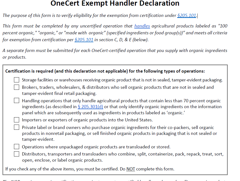 Exempt Handling Declaration (EHD)