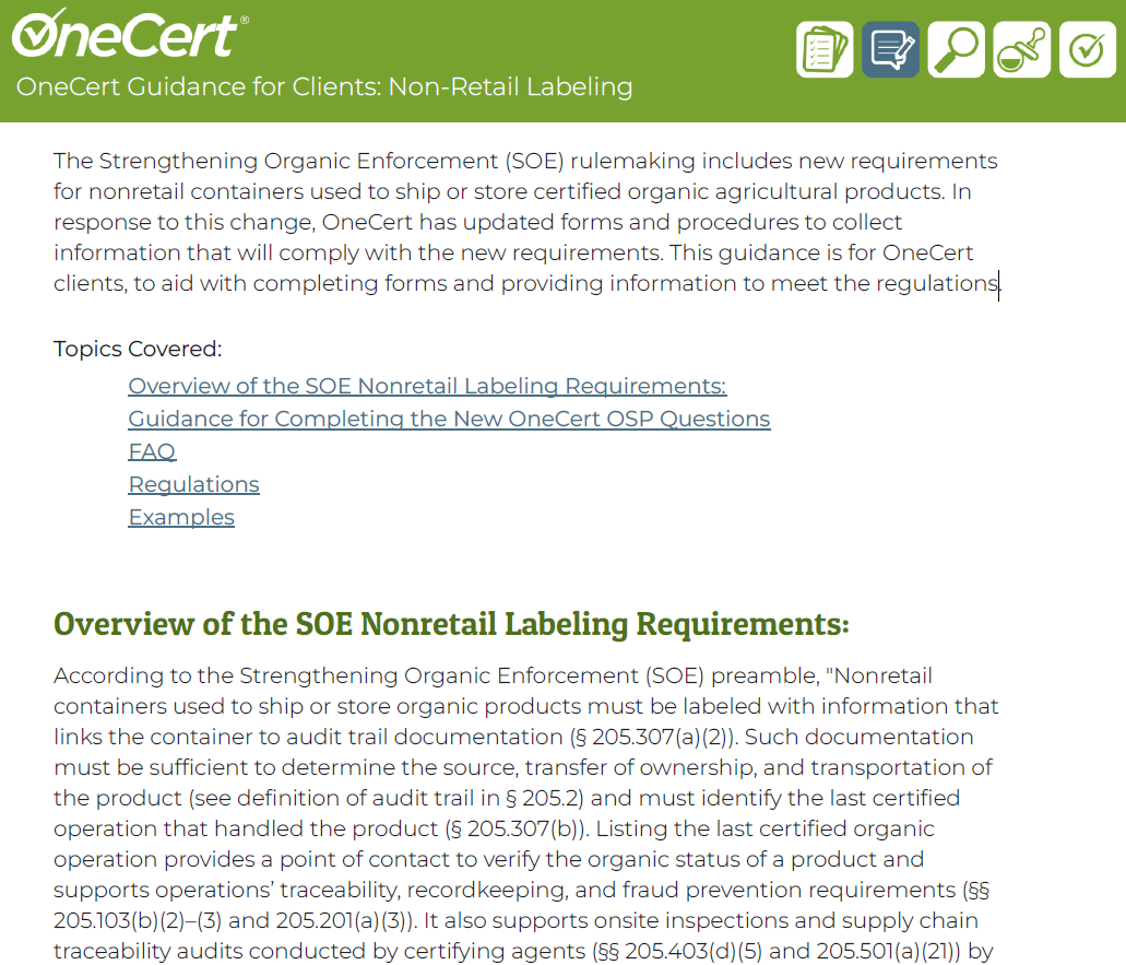 OneCert Nonretail Labeling Guidance